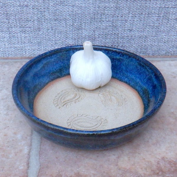 Garlic grating dish grater bowl for bread dipping hand thrown stoneware pottery 