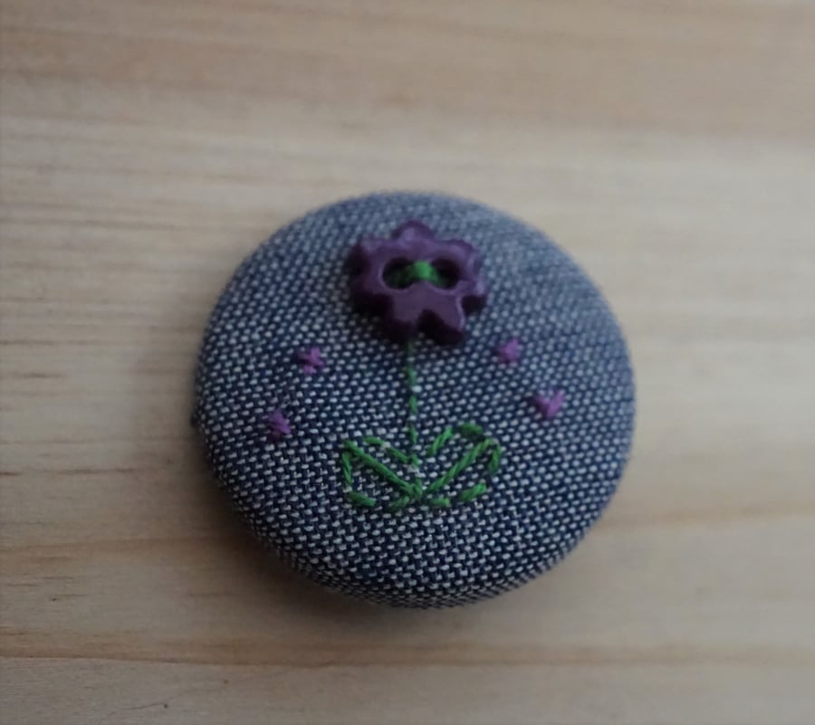 SALE Hand Embroidered Flower Badge Brooch