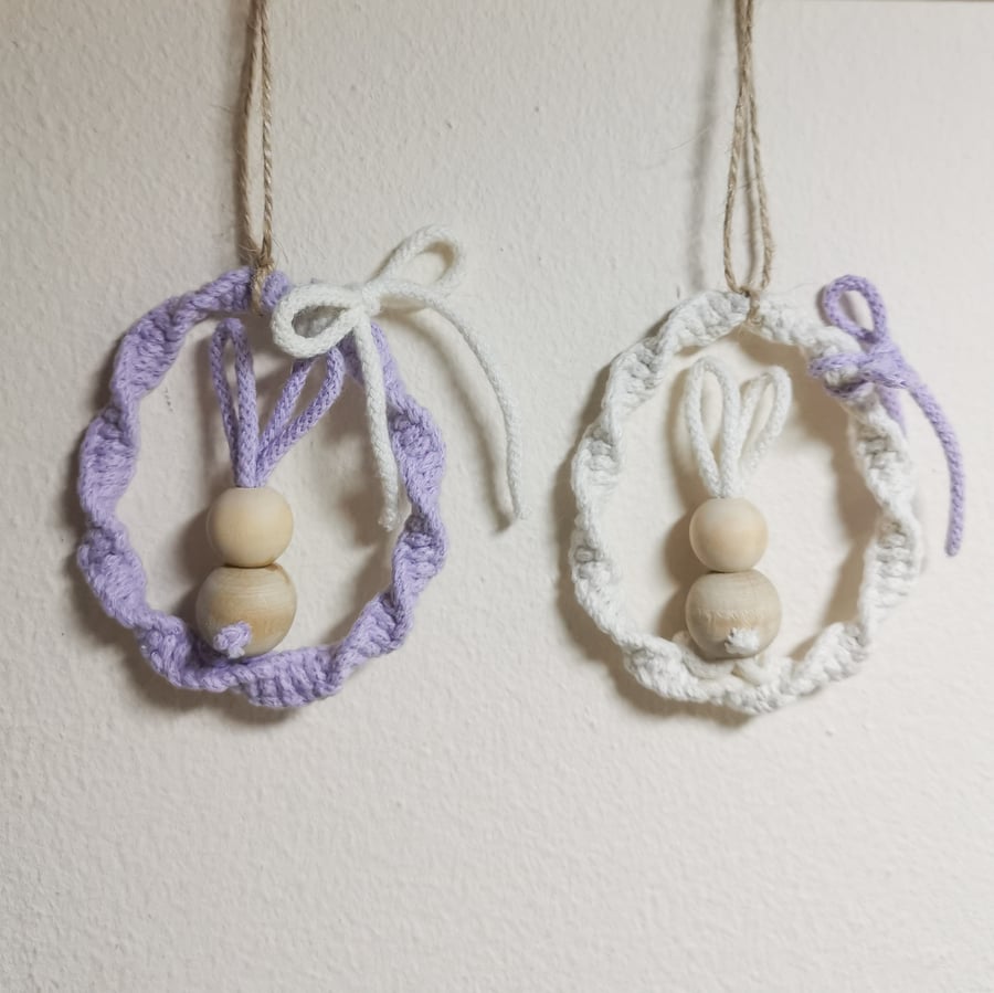 Handmade Easter macrame decoration, set of two Easter egg bunnies