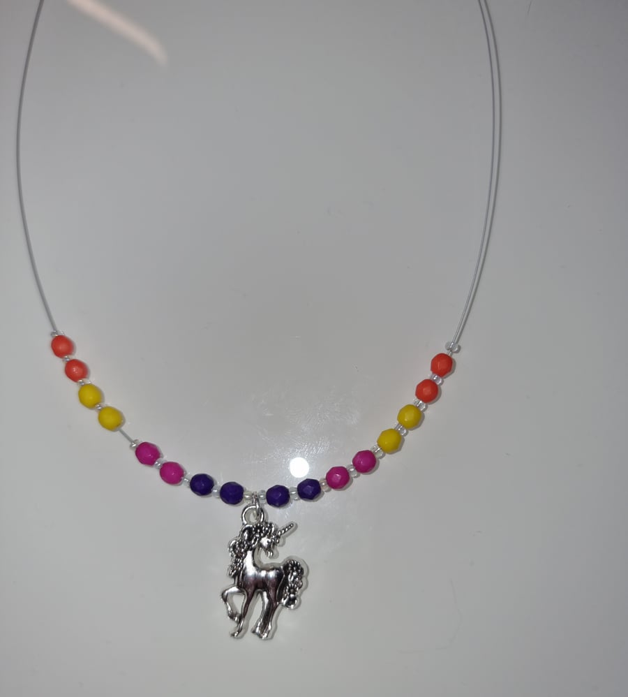 Kids Unicorn necklace with fire polished beads