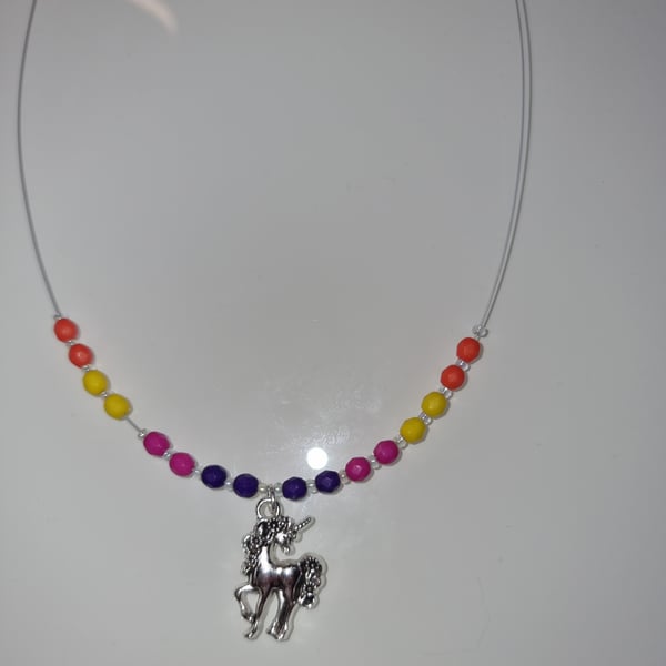 Kids Unicorn necklace with fire polished beads