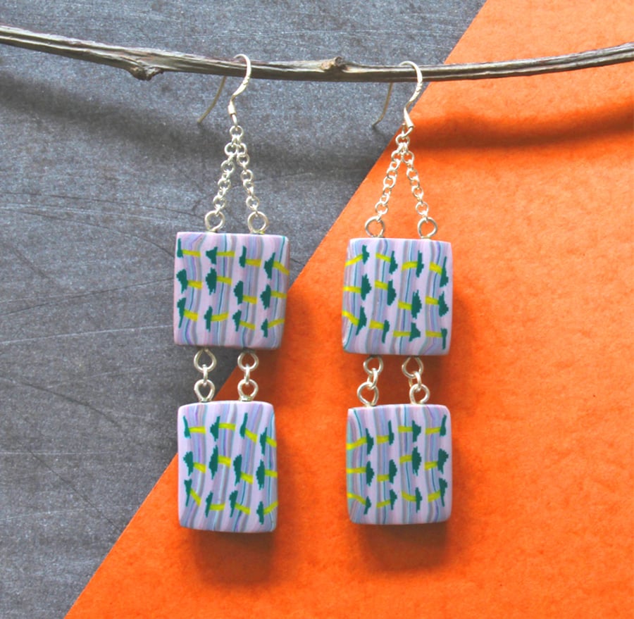  Bead Earrings- Handmade Polymer Clay Bead And Silver Earrings 