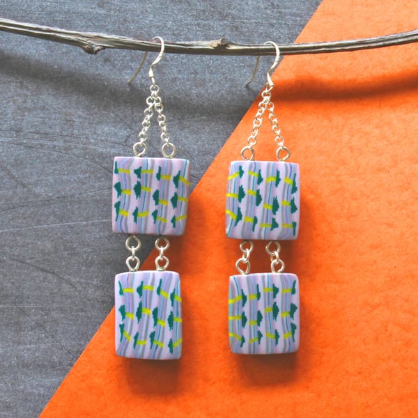  Bead Earrings- Handmade Polymer Clay Bead And Silver Earrings 