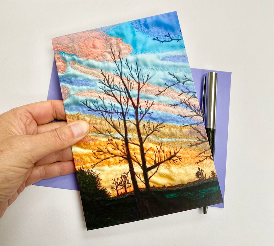 Sunrise tree printed card.
