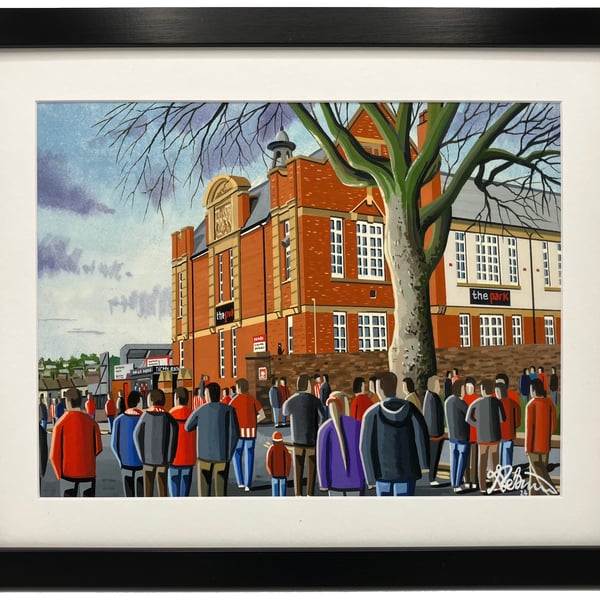 Exeter City, St James Pk Framed Football Stadium Art Print. 14" x 11" Frame Size