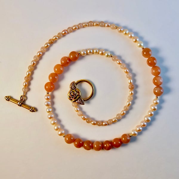 Sunstone And Freshwater Pearl Necklace - Handmade In Devon