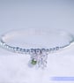 Butterfly Charm Bracelet Sterling Silver Stretchy green glass handmade  - Image 6