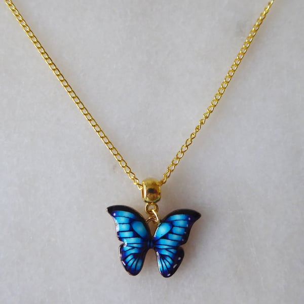 Blue Butterfly Pendant with gold plated Chain