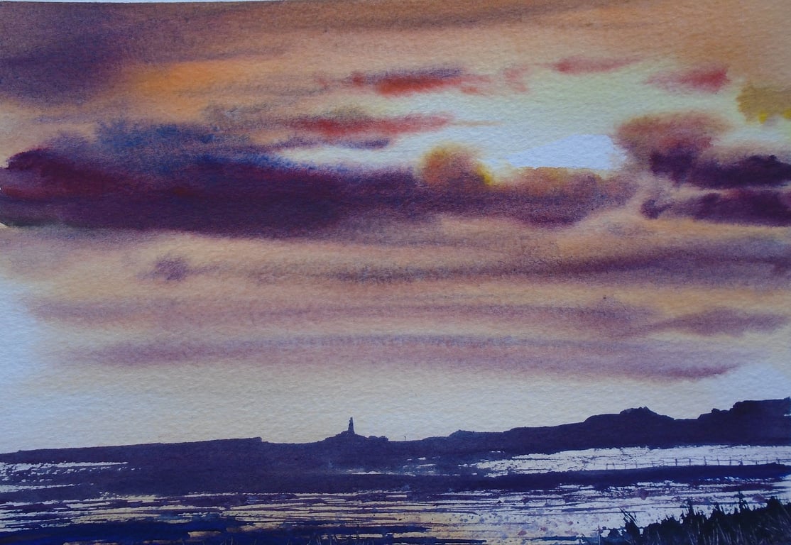 Seascape sunset (ORIGINAL PURE Gouache A4 size), original art, wall art