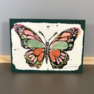 Greetings Card - Hand Printed Painted Butterfly Pink Tipped Wings