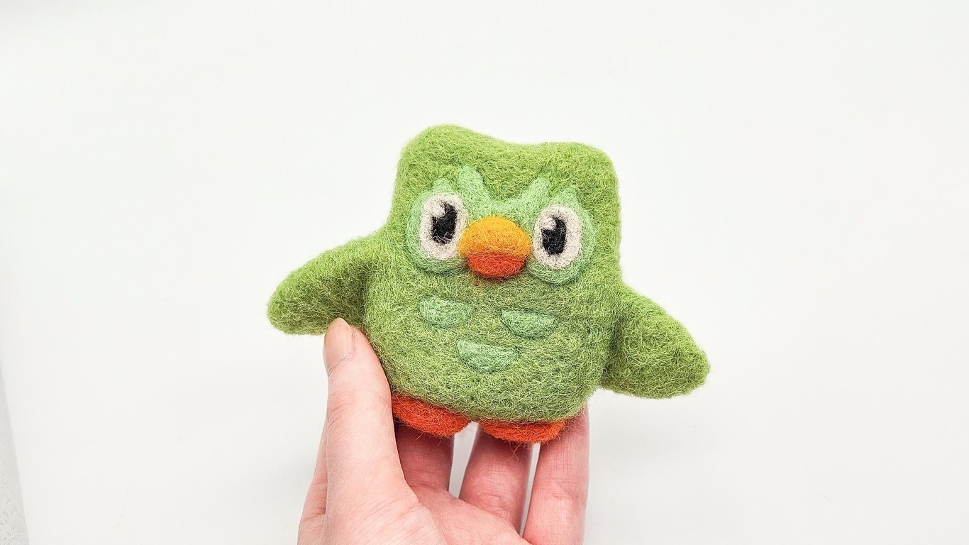 Woolly Duo - Owl Duolingo Needle Felted Handmade Decoration