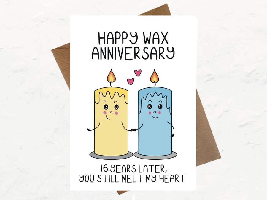 Wax, 16th wedding anniversary card for husband or wife