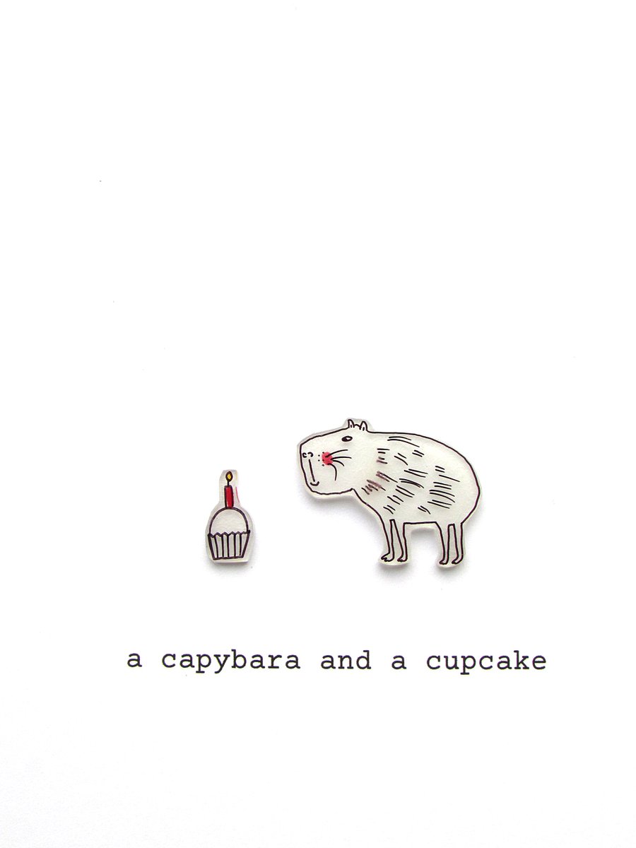birthday card  - a capybara and a cupcake 