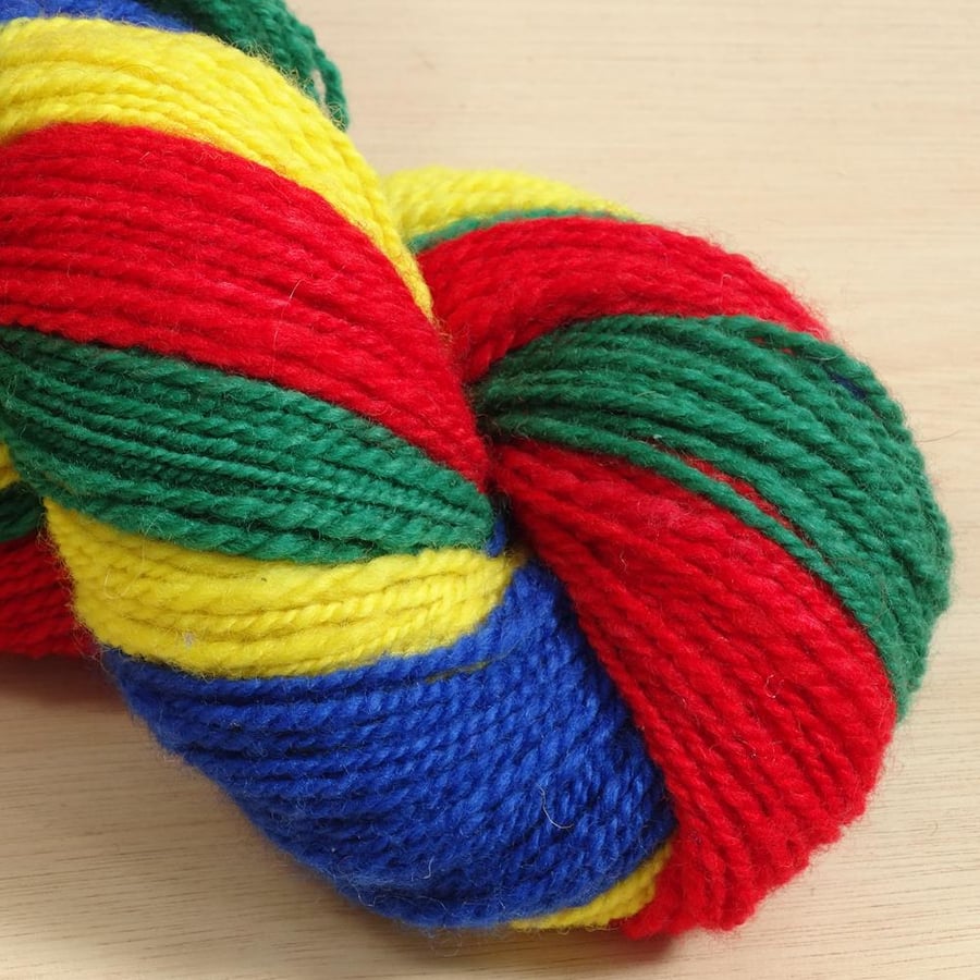 Clown - hand spun and dyed Polwarth yarn, 100g, 220m, DK 2 ply