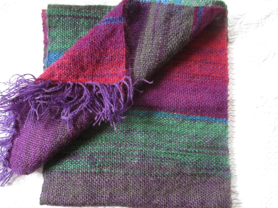 Hand Woven Angora Rainbow Scarf in bold colours