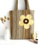 Boho Tote Bag with Yellow Hand-stitched Flower - Image 1