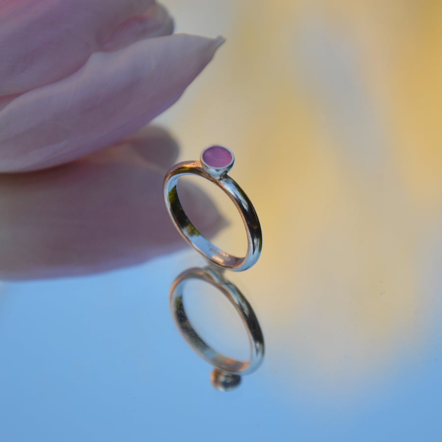 Sterling silver candy pink enamel ring