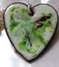pendant - heart: scrolled brown and green on white - Image 1