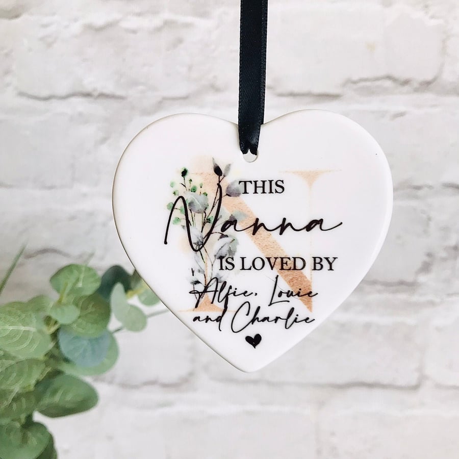 Personalised This nanna is loved by ceramic hanging heart keepsake