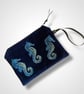 Navy Blue Seahorses Velvet Zip-Up Pouch - Image 1
