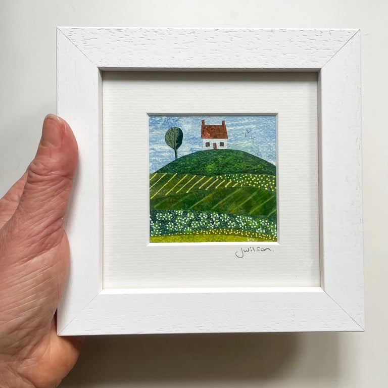 Country Cottage Original Painting Mixed Media Collage Framed Artwork