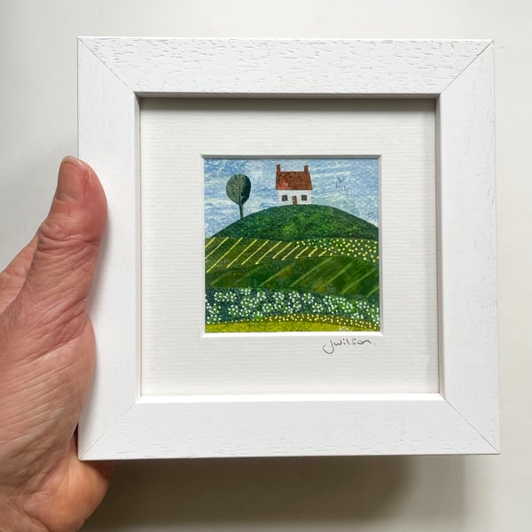 Country Cottage Original Painting Mixed Media Collage Framed Artwork