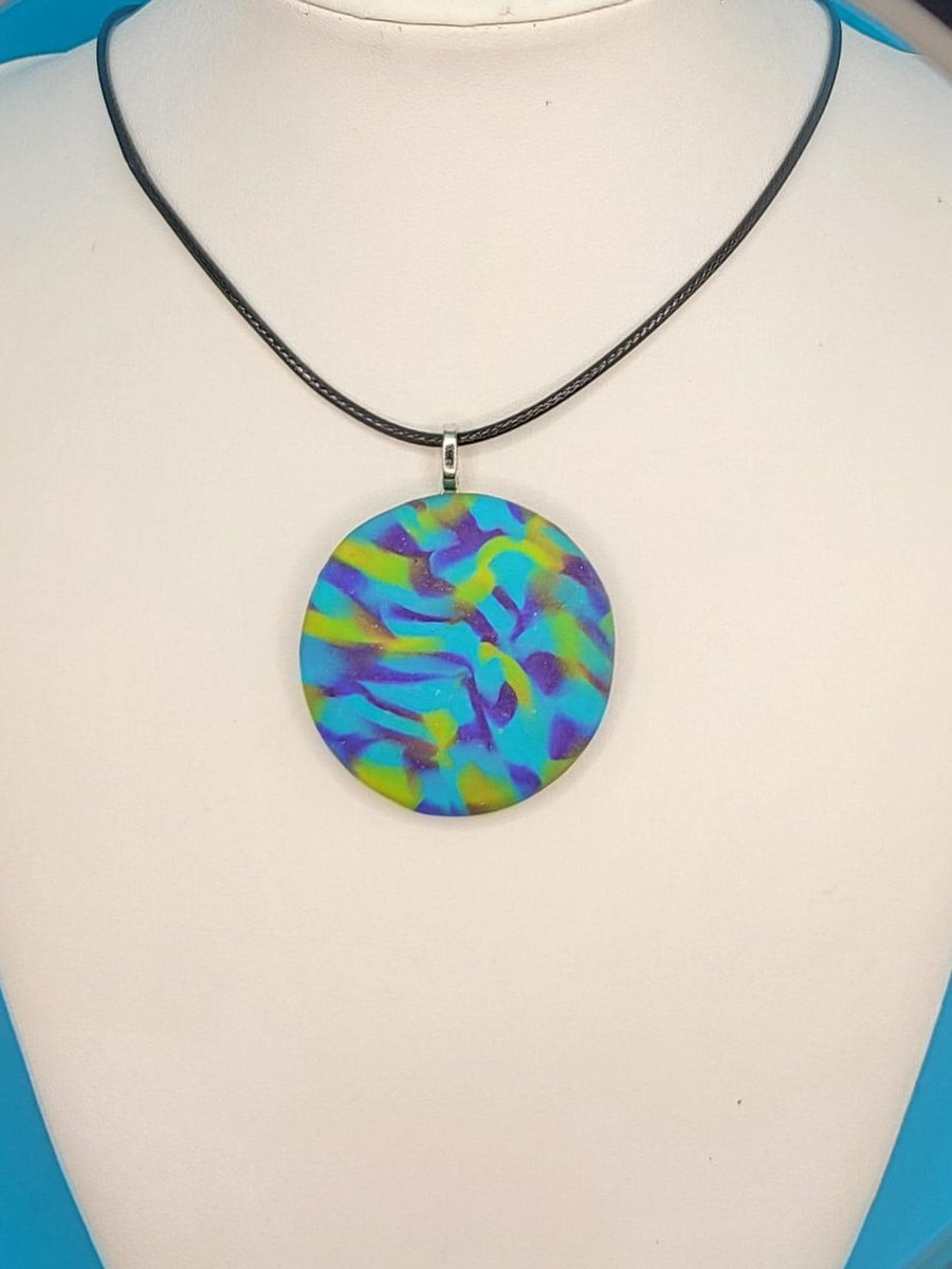 Colourful Abstract Polymer Clay Pendant Necklace, Bold Statement Artisan Jewelle