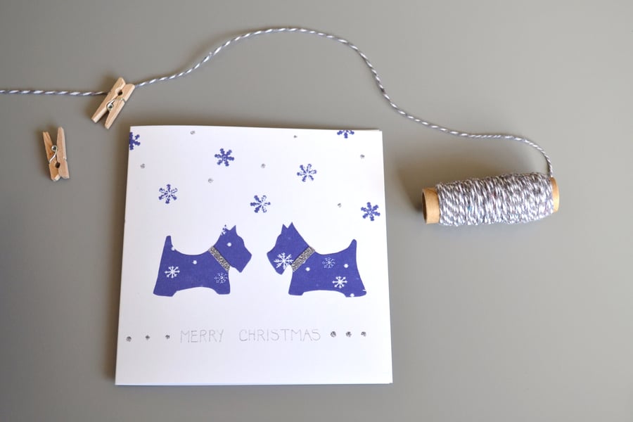 Two Blue Scottie Dogs Christmas Card