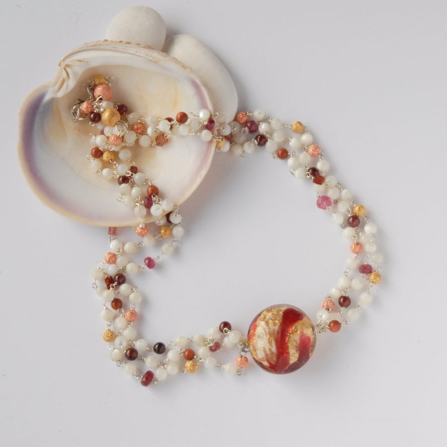 Multi stranded murano glass and mother of pearl necklace
