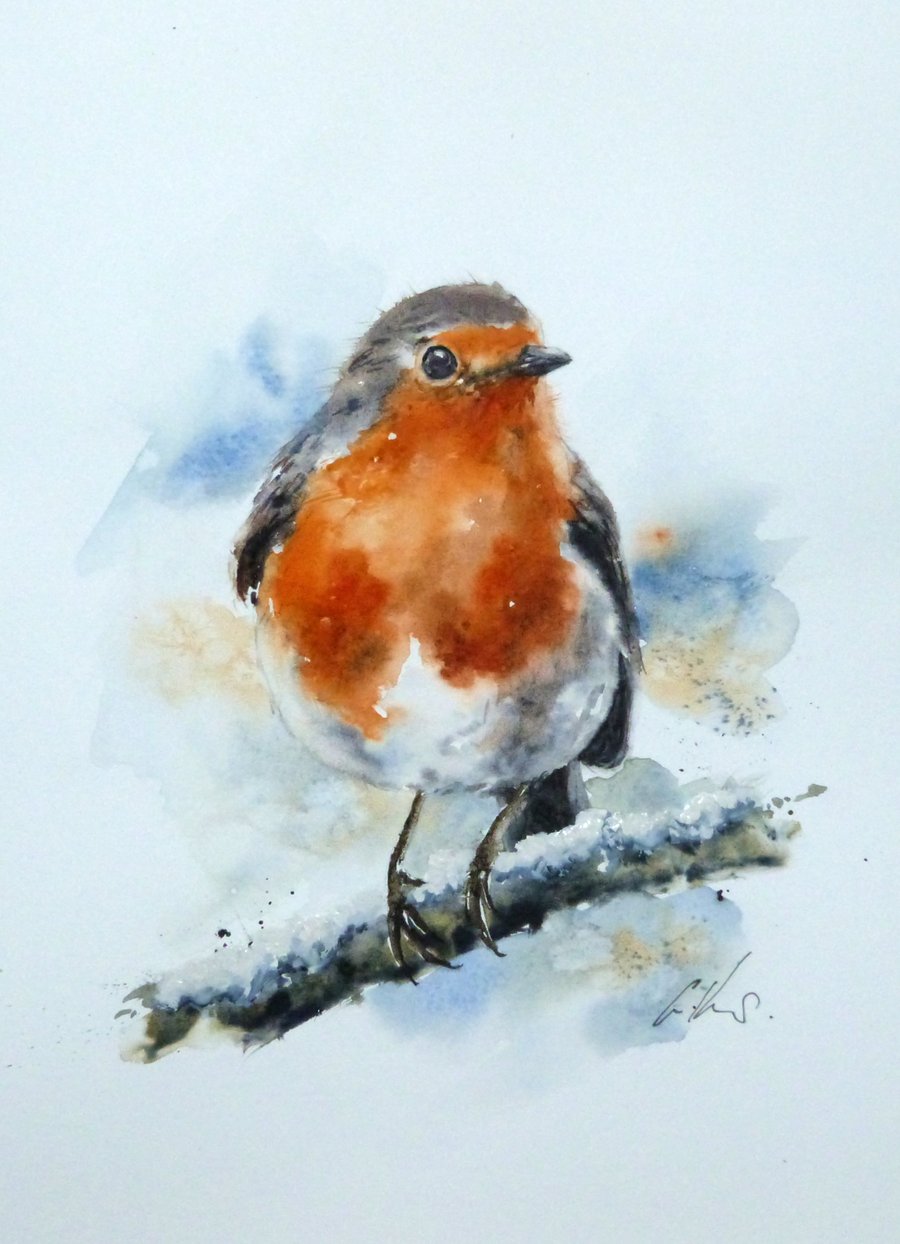 A Winter Robin, Original Watercolour Painting.