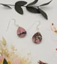 Pink zebra rhodonite faceted teardrop dangle earrings, sterling silver hooks - Image 4