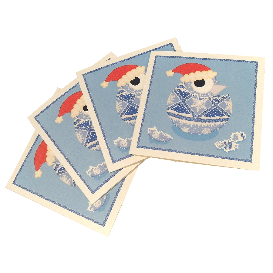 Pack of 4 Christmas Cards with Pysanka, bulk set of Ukrainian hatching egg cards