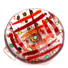 Red Fused Glass Bowl Round 13cm Gold Dichroic  Striped Handmade Gift Christmas 