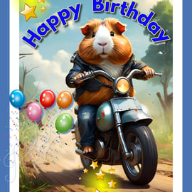Happy Birthday Guinea Pig Biker Card A5