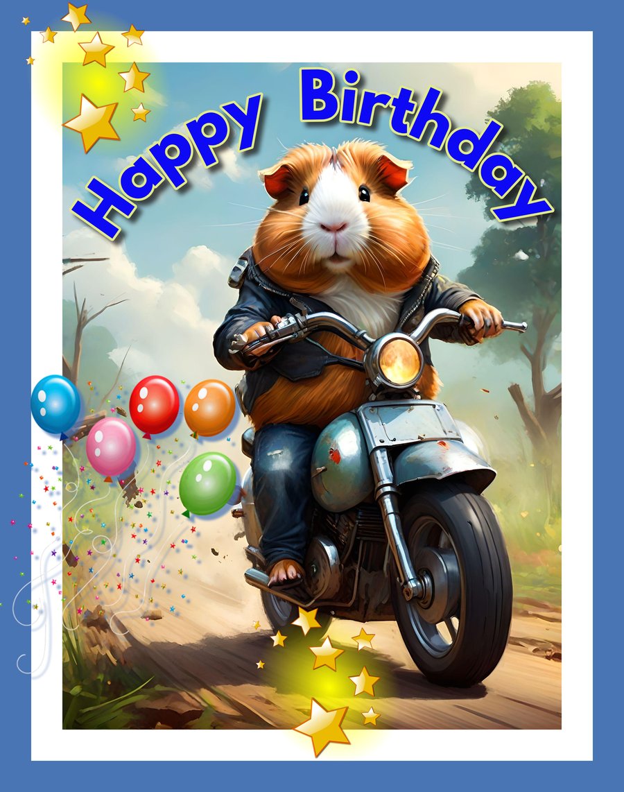 Happy Birthday Guinea Pig Biker Card A5