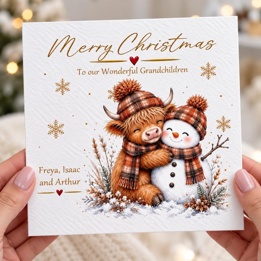 Personalised  Highland Cow Christmas Card – Custom Name & Relation