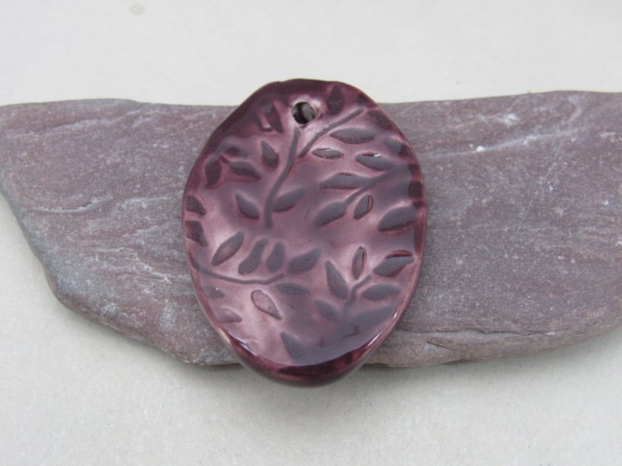 Large Aubergine Purple Sprig Ceramic Pendant