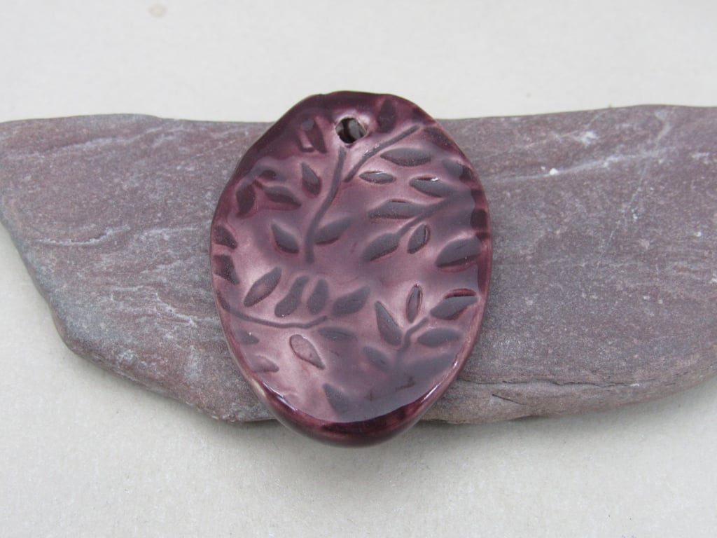 Large Aubergine Purple Sprig Ceramic Pendant