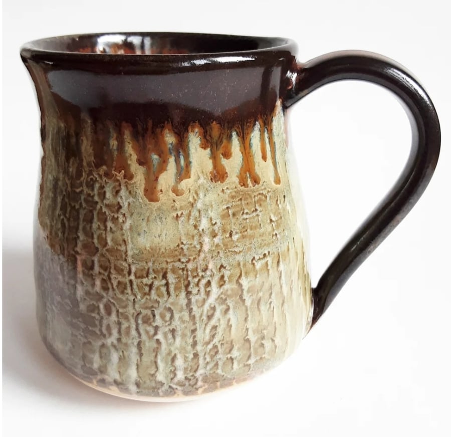 Mug Patterned Brown Glazed  - Hand Thrown Stoneware Ceramic Mug 