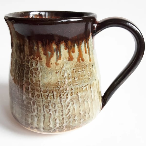 Mug Patterned Brown Glazed  - Hand Thrown Stoneware Ceramic Mug 