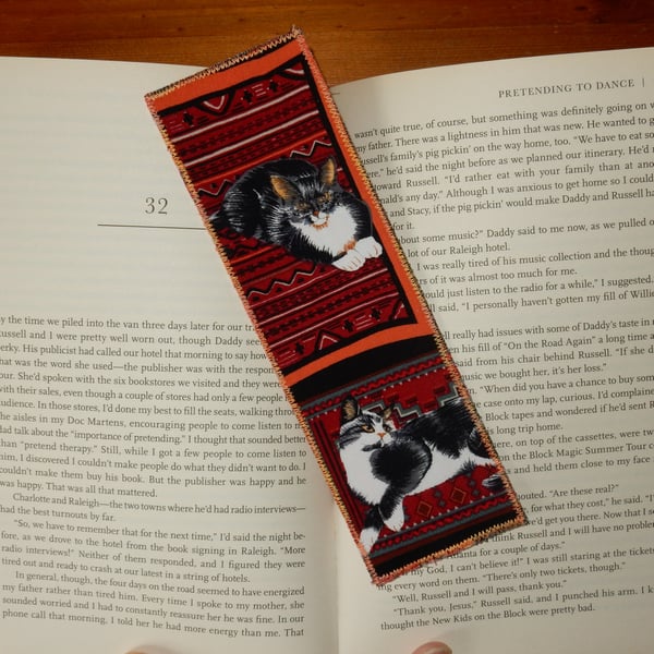 Fabric bookmark black and white cats