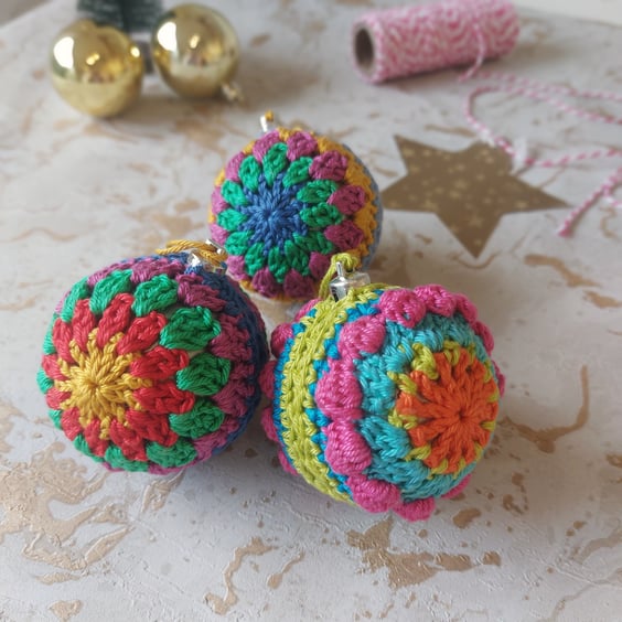 Crochet Christmas Baubles Set of 3 Tree Decorations