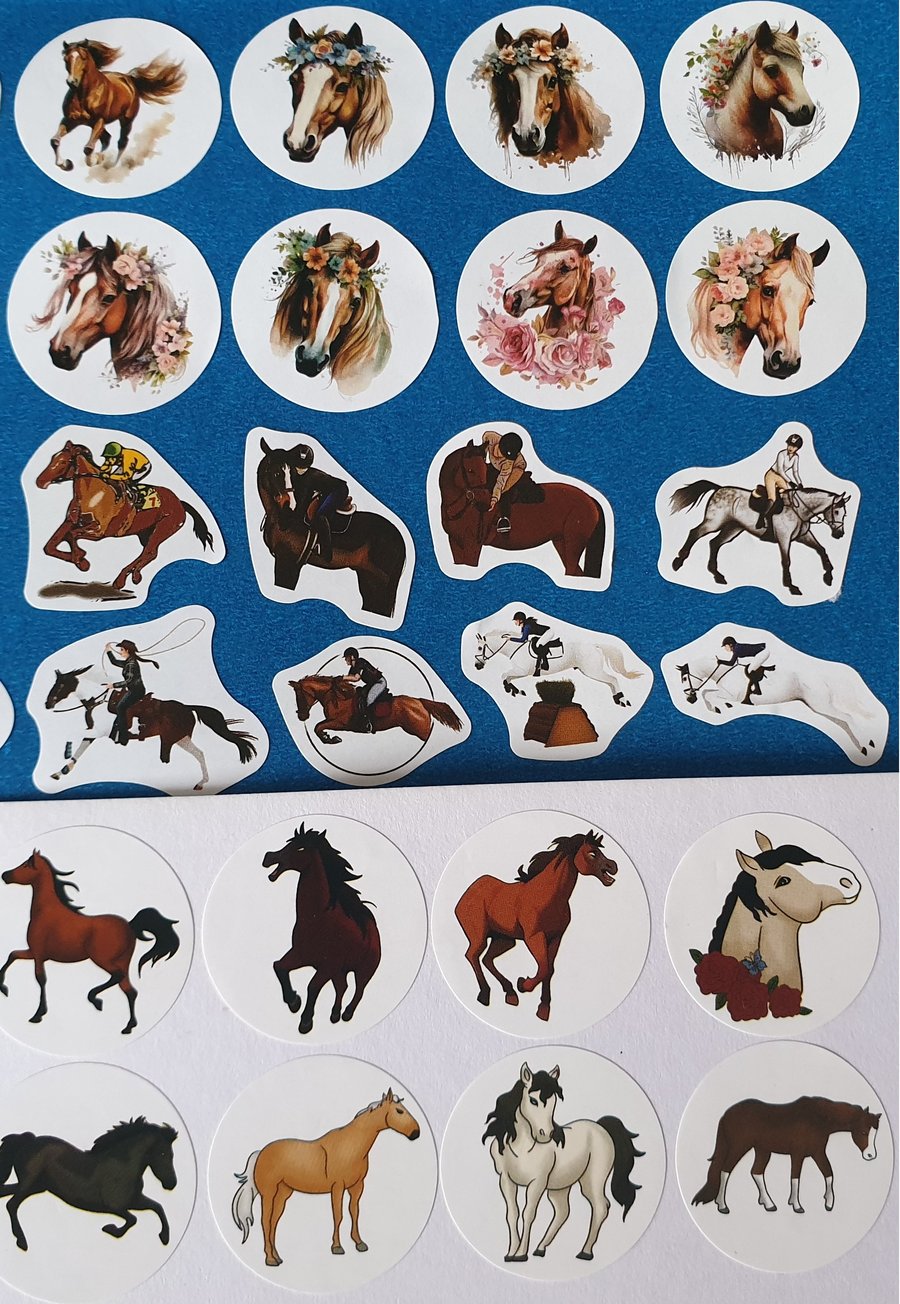 HORSE Stickers x 50 -Assorted Designs-PLEASE SEE PHOTOS for All Designs Included