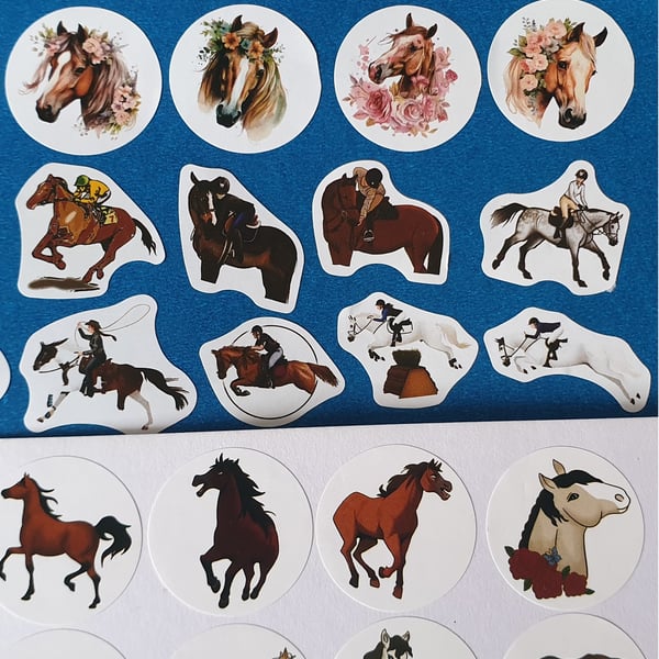 HORSE Stickers x 50 -Assorted Designs-PLEASE SEE PHOTOS for All Designs Included
