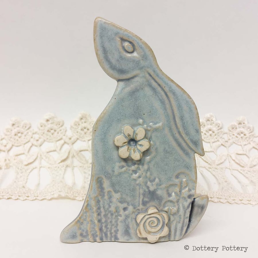 Ceramic Moon Gazing Hare Pottery Hare decoration natural clay rabbit