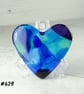 Blue fused glass heart pocket hug with stand 5x4.5cm, handcrafted (429)
