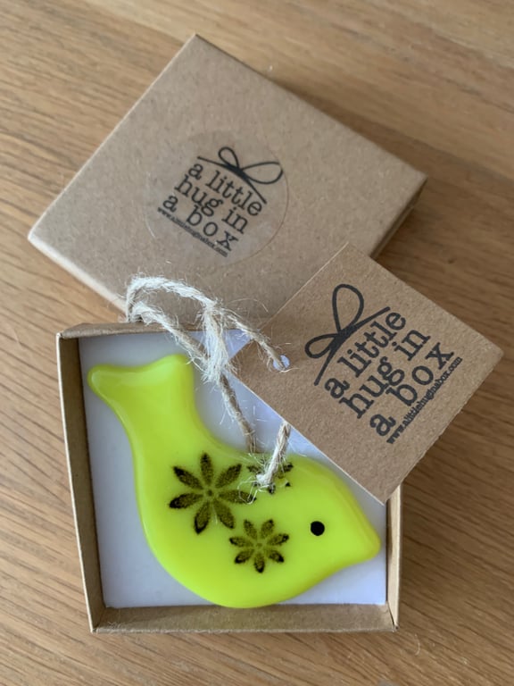 A little hug in a box patterned yellow bird gift