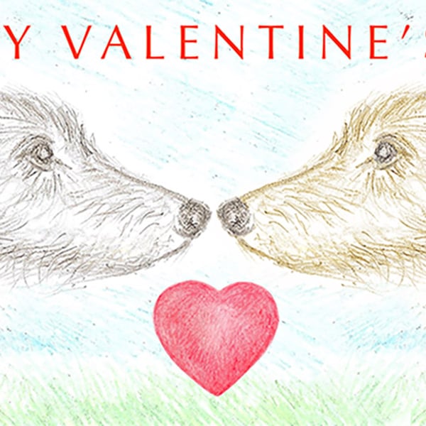 Lurchers Nose to Nose -  Valentine Card