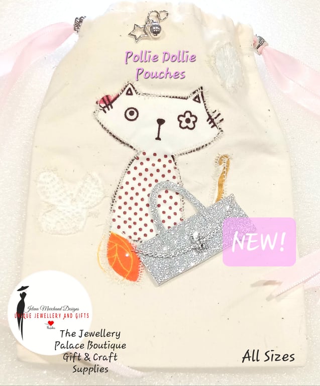 Gift bags, Pouches,drawstring bags, cat, animal,Embellished bags, organza bags,