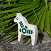 Green Scandi Dala Horse Flowerful Ornament Handmade Wooden Hygge Decor